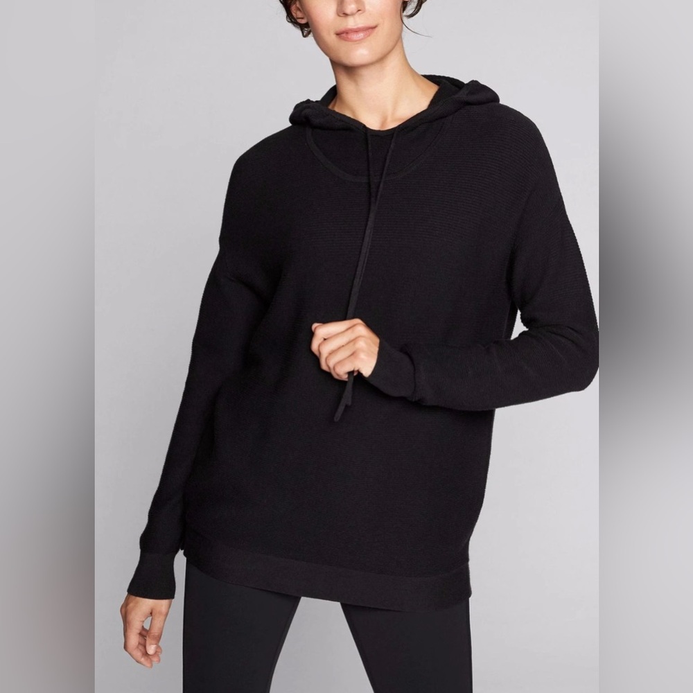 Athleta Women’s XS Black Ribbed Daybreak Hooded CYA Cover Your Assets Sweatshirt
